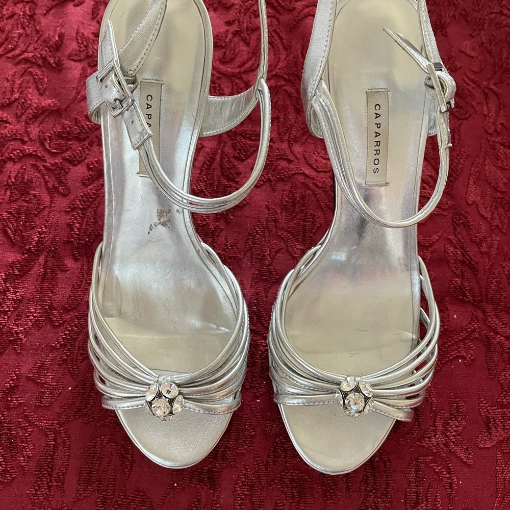 Caparros Silver Metallic Strappy High Heels